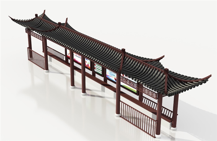 仿古候車亭使用中